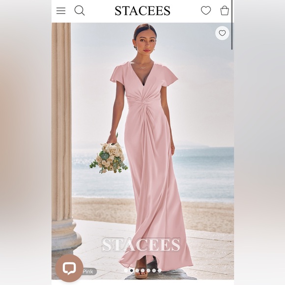 Stacees Sheath V Neck Short Sleeve Floor-Length Stretch Satin Bridesmaid Dress - Picture 1 of 2